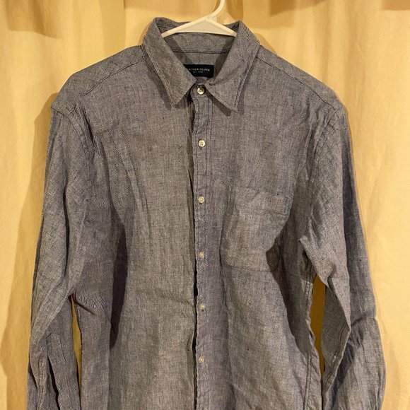 Proper Cloth Blue Cotton and Linen Stretch Slub Twill - Men's M, See description - Picture 1 of 5